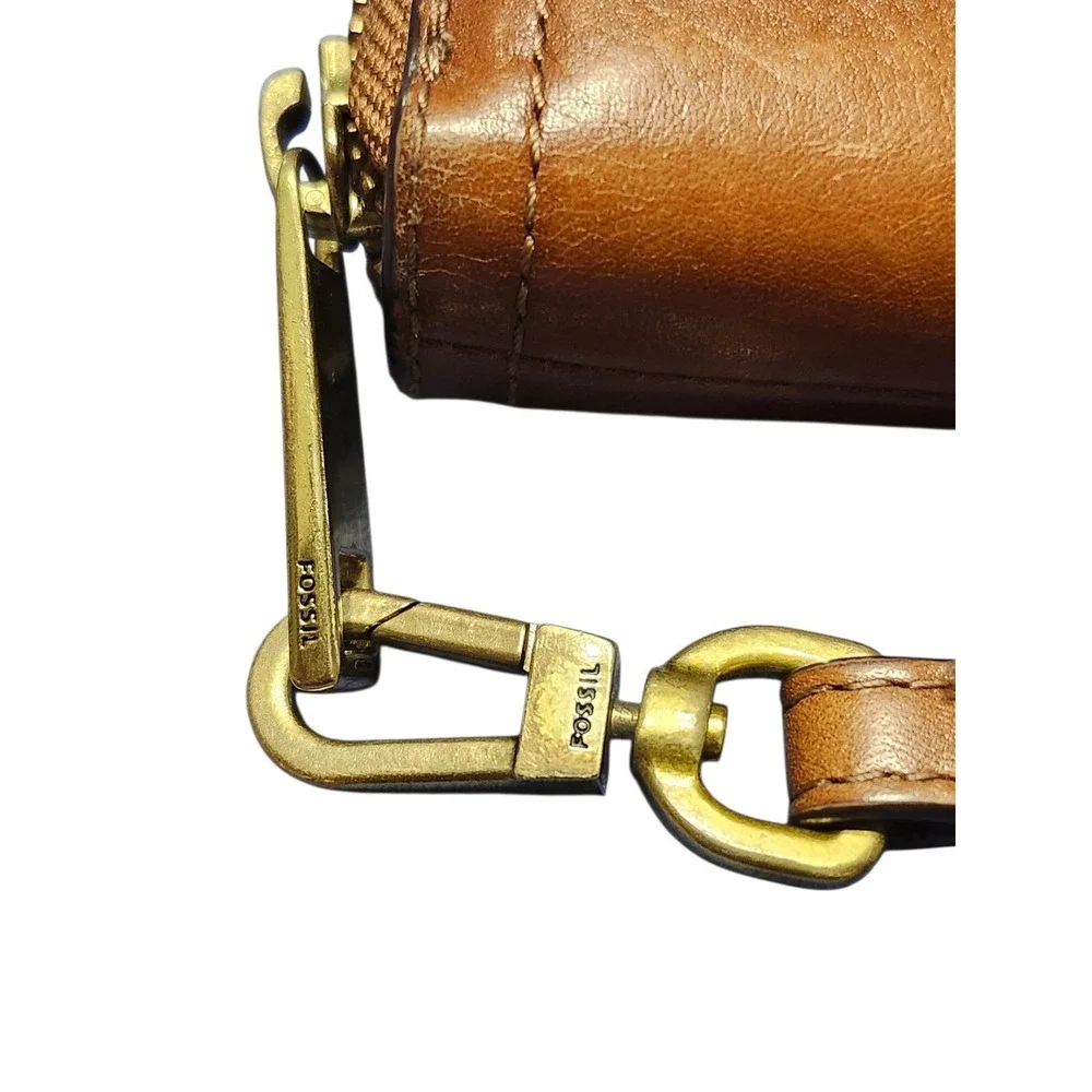 Fossil Logan Zip Around Clutch Wallet British Tan Cognac Leather Wristlet SL7831